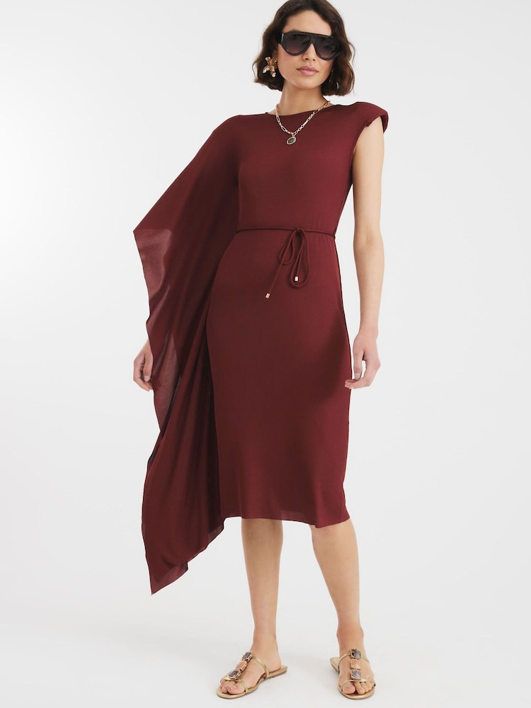 River Island Red Cape Rib Belted Midi Dress - Image 1 of 4 River Island Red Cape Rib Belted Midi Dress - Image 1 of 4