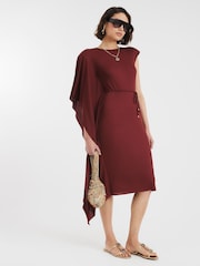 River Island Red Cape Rib Belted Midi Dress - Image 4 of 4