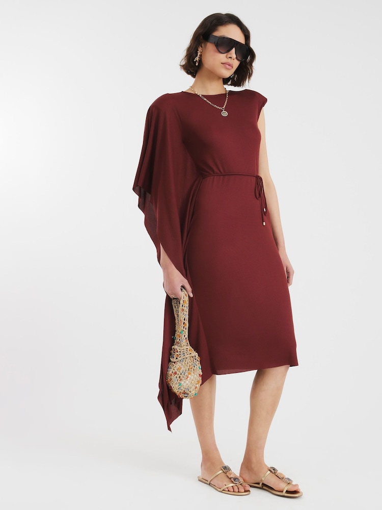 River Island Red Cape Rib Belted Midi Dress - Image 4 of 4 River Island Red Cape Rib Belted Midi Dress - Image 4 of 4