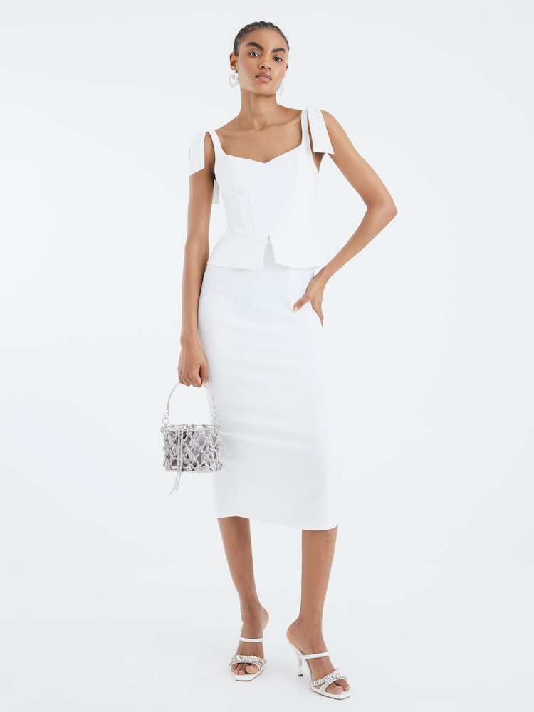 River Island White Bow Corset Midi Dress - Image 1 of 5 River Island White Bow Corset Midi Dress - Image 1 of 5