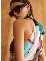 River Island Blue Satin Halter Neck Top - Image 2 of 4