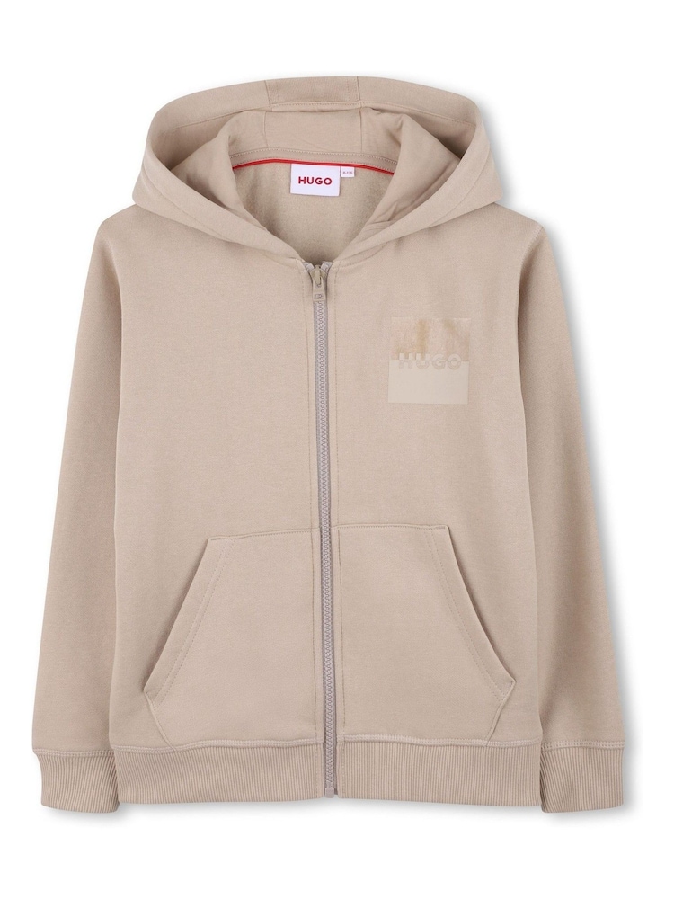 HUGO Natural Logo Zip Front Hoodie - Image 1 of 3 HUGO Natural Logo Zip Front Hoodie - Image 1 of 3