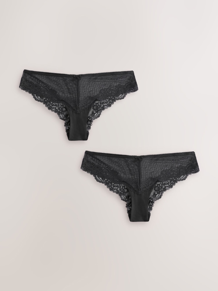Black Brazilian Lace Knickers 2 Pack - Image 1 of 5