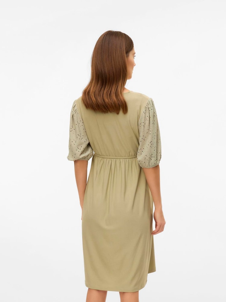 Buy Mamalicious Green Maternity Broderie Sleeve Dress With Nursing Function  from Next USA