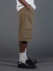 Religion Green Cargo Jort Herringbone 100% Cotton Shorts - Image 3 of 6