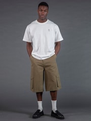Religion Green Cargo Jort Herringbone 100% Cotton Shorts - Image 4 of 6