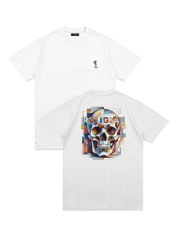 Religion White Abstract Graphic & Classic Core 100% Cotton T-Shirts 2 Pack - Image 1 of 6 Religion White Abstract Graphic & Classic Core 100% Cotton T-Shirts 2 Pack - Image 1 of 6