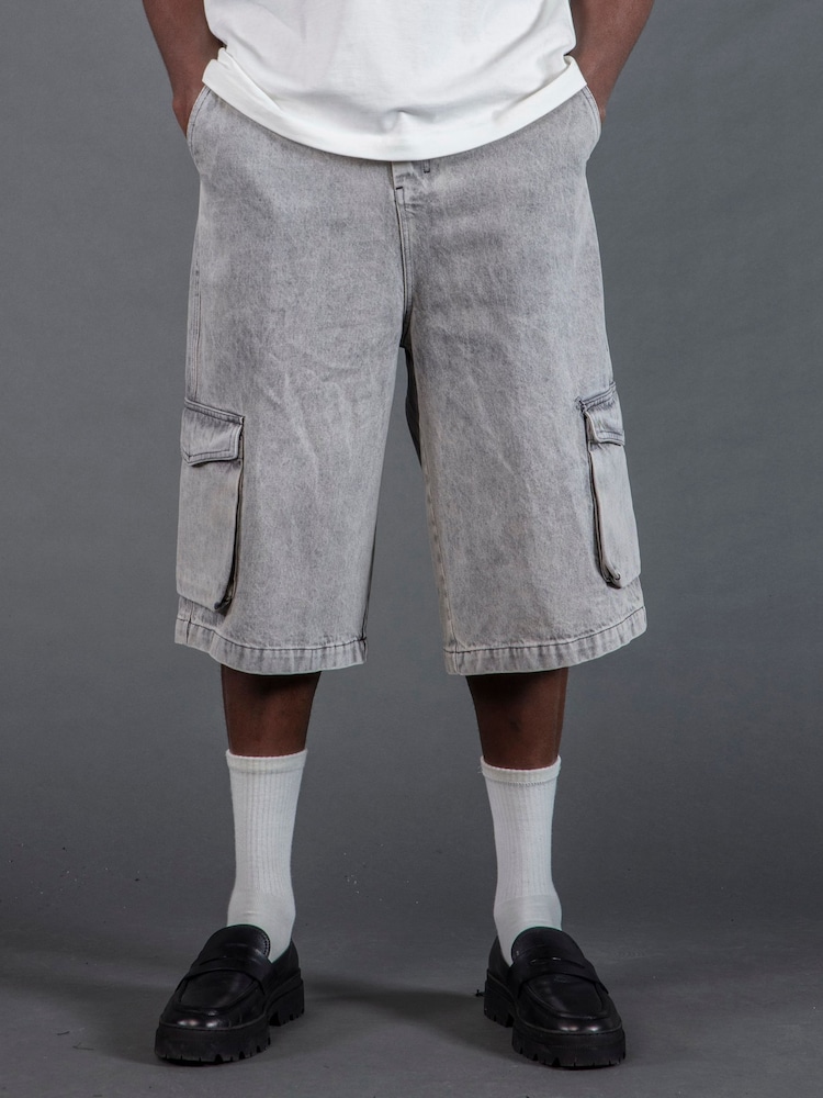 Серый - Religion Cargo Jort Herringbone 100% Cotton Shorts - Изображение 1 из 5