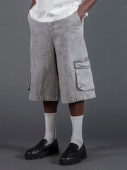 Серый - Religion Cargo Jort Herringbone 100% Cotton Shorts - Изображение 2 из 5