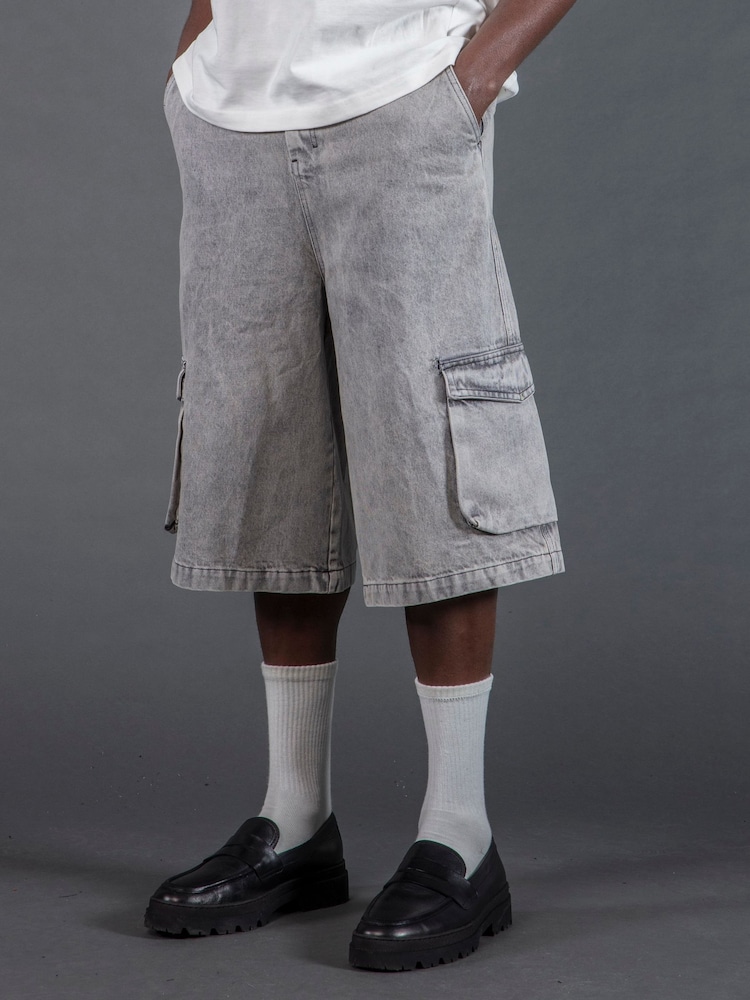 Серый - Religion Cargo Jort Herringbone 100% Cotton Shorts - Изображение 2 из 5