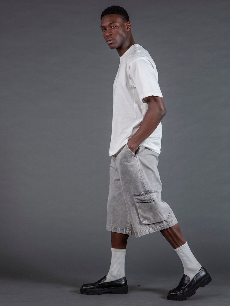 Серый - Religion Cargo Jort Herringbone 100% Cotton Shorts - Изображение 5 из 5