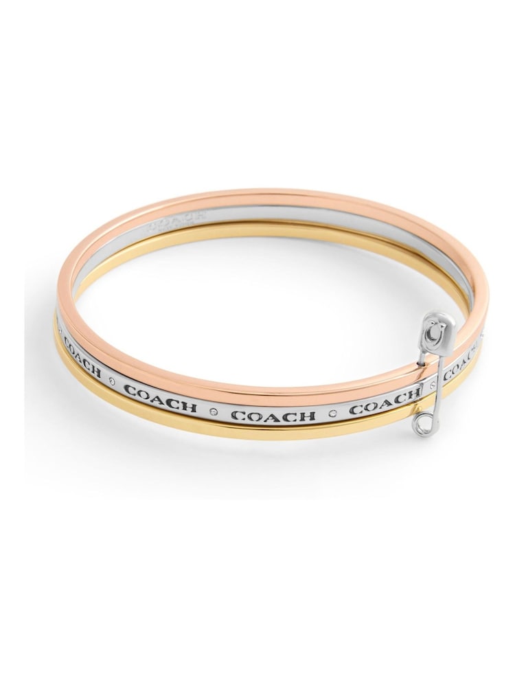 COACH Gold Tone Signature Safety Pin Bangle - Image 1 of 3