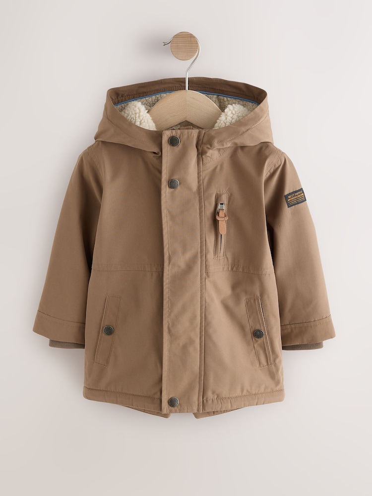 Brown Waterproof Borg Lined Parka Coat (3mths-7yrs) - Image 1 of 7 Brown Waterproof Borg Lined Parka Coat (3mths-7yrs) - Image 1 of 7
