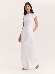 Finery White Short Athena Linen Blend Wide Leg Trousers - Image 1 of 5