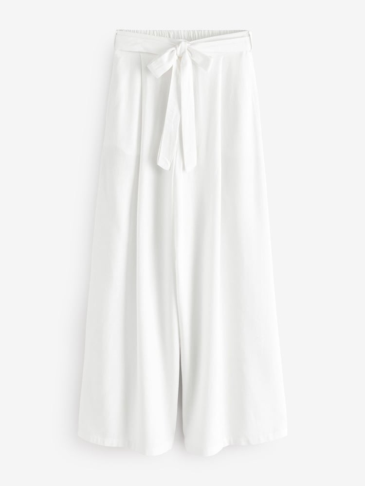 Finery White Short Athena Linen Blend Wide Leg Trousers - Image 5 of 5