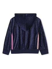 Billieblush Blue Velour Glitter Zip-Up Hoodie With Contrast Stripe - Image 2 of 3