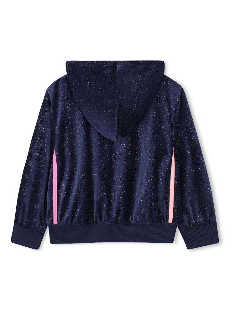 Billieblush Blue Velour Glitter Zip-Up Hoodie With Contrast Stripe - Image 2 of 3