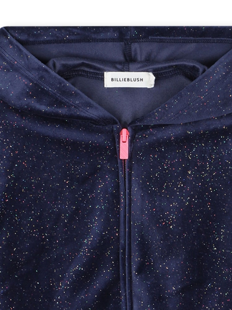 Billieblush Blue Velour Glitter Zip-Up Hoodie With Contrast Stripe - Image 3 of 3