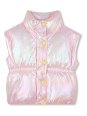 Billieblush Pink High Shine Button Through Puffer Gilet - Image 3 of 5