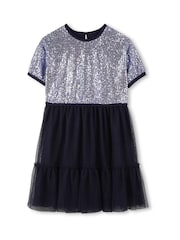 Billieblush Glitter Sequin Party Black  Dress With Mesh Skirt - Image 1 of 3