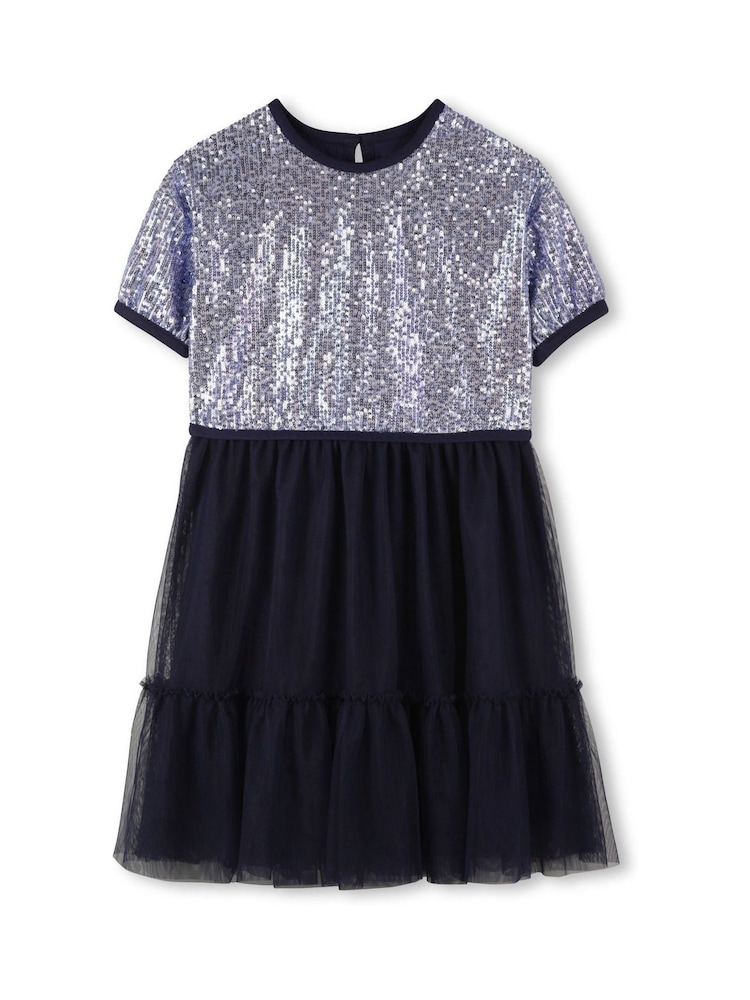 Billieblush Glitter Sequin Party Black  Dress With Mesh Skirt - Image 1 of 3
