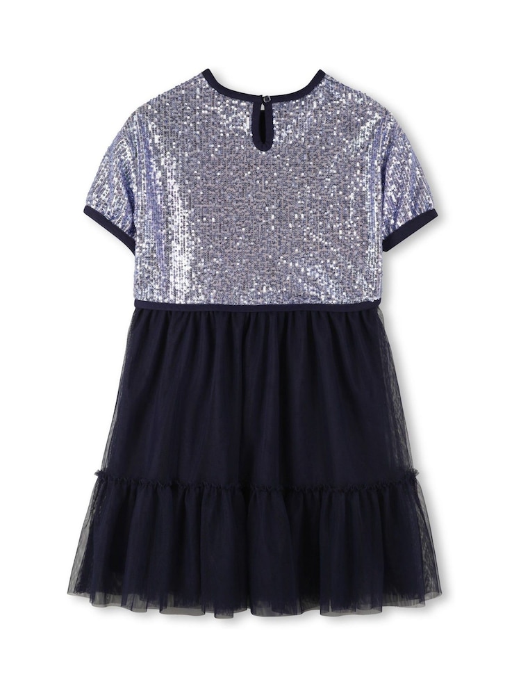 Billieblush Glitter Sequin Party Black  Dress With Mesh Skirt - Image 2 of 3