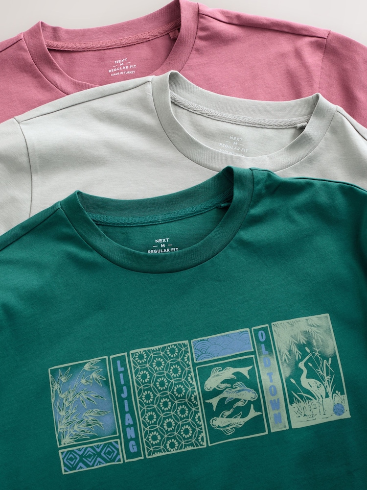 Blau/Grün/Rosa - T-Shirts mit Grafikprint im 3er-Pack - Bild 14 von 14