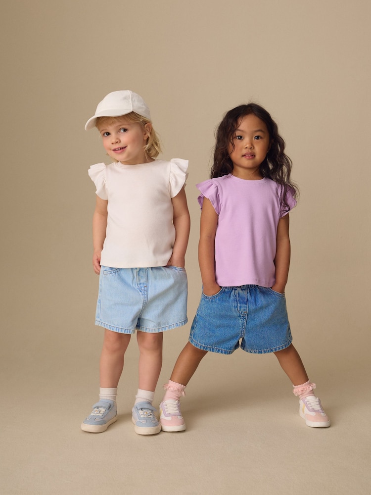 Mid Blue & Dark Blue Denim - پل آن شارٹس 2 پیک (3ماہ-10سال) - تصویر 1 از 9