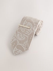 Neutral Paisley Tie With Tie Clip - Image 1 of 3
