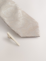 Neutral Paisley Tie With Tie Clip - Image 2 of 3