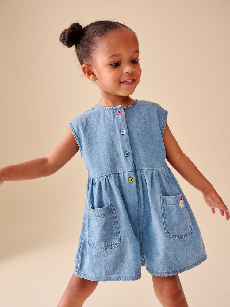 Blue Denim Sleeveless Playsuit (3mths-7yrs) - Image 1 of 5