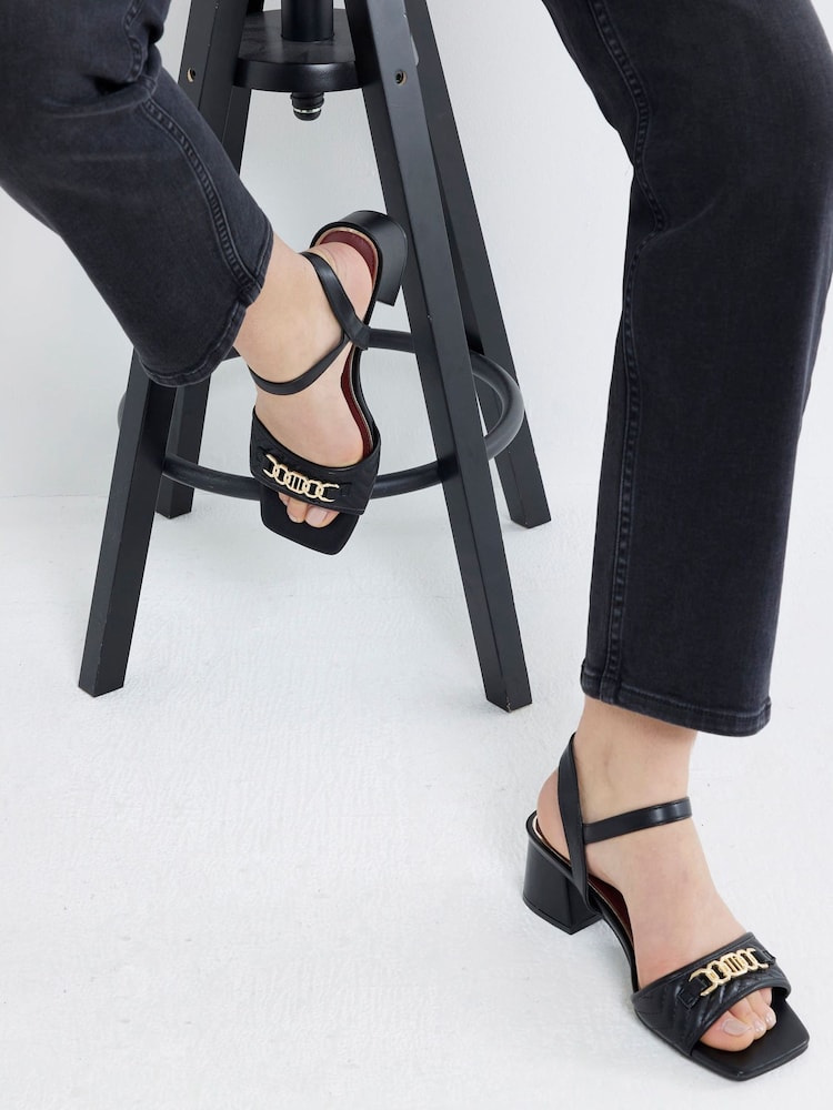 River Island Black Wide Fit  Snaffle Block Heeled Sandals - Image 1 of 6