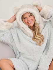 Loungeable Grey Tipped Faux Fur Hood Borg Snuggle Hoodie - Image 2 of 4