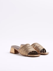 River Island Brown Wide Fit Woven Block Heeled Sandals - Image 3 of 6