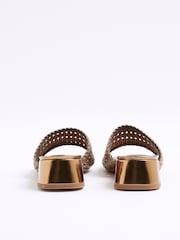 River Island Brown Wide Fit Woven Block Heeled Sandals - Image 4 of 6