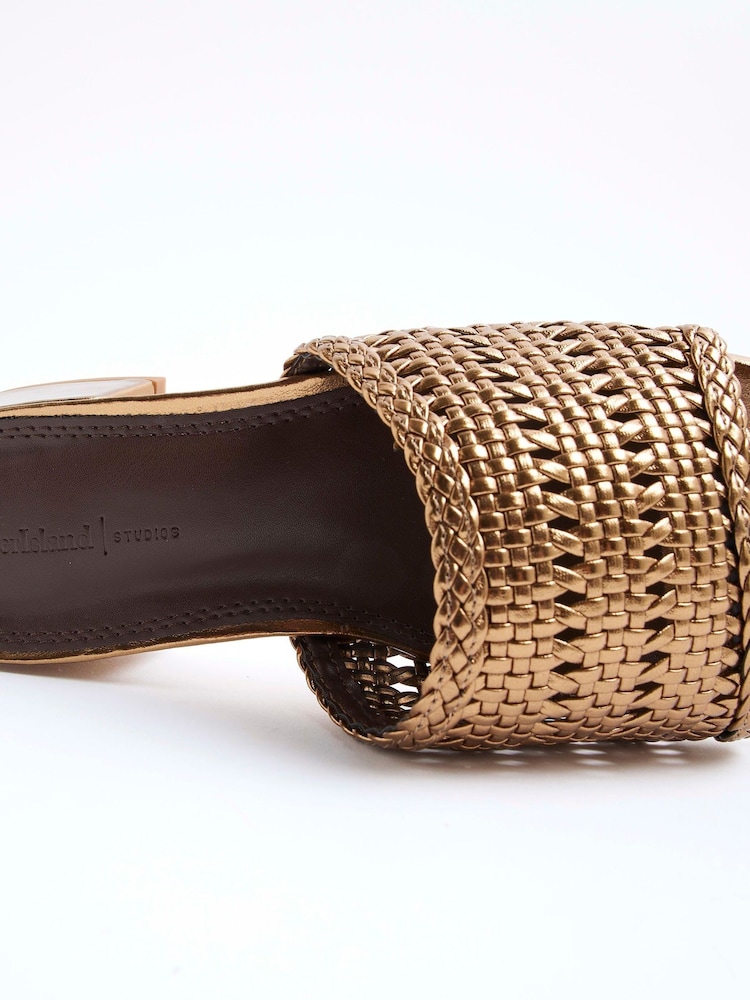 River Island Brown Wide Fit Woven Block Heeled Sandals - Image 6 of 6