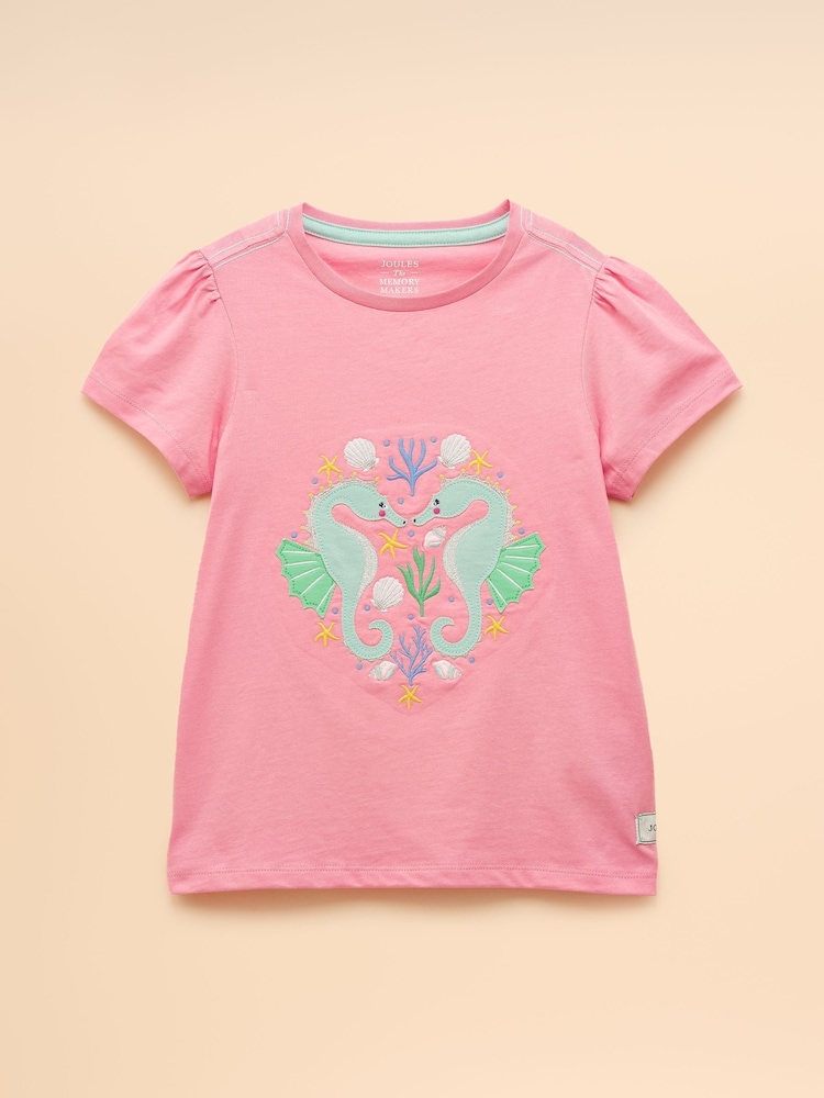 Joules Astra Pink Applique Cotton T-Shirt - Image 1 of 4