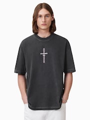 AllSaints Black Knox Short Sleeve Crew 100% Organic Cotton T-Shirt - Image 1 of 7