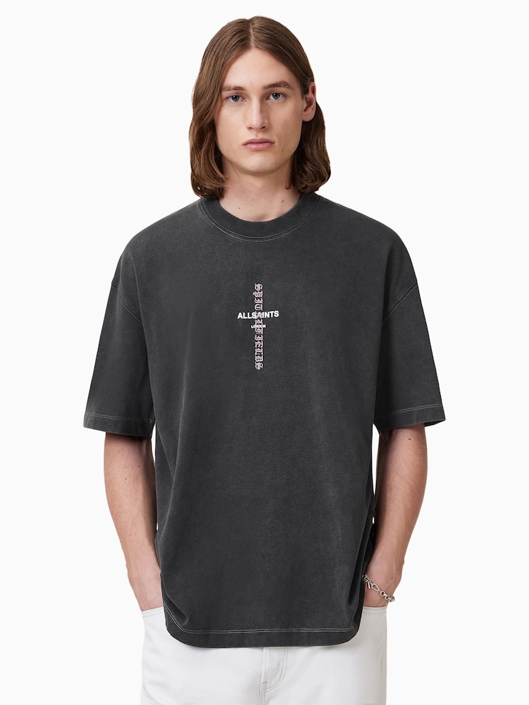 AllSaints Black Knox Short Sleeve Crew 100% Organic Cotton T-Shirt - Image 1 of 7