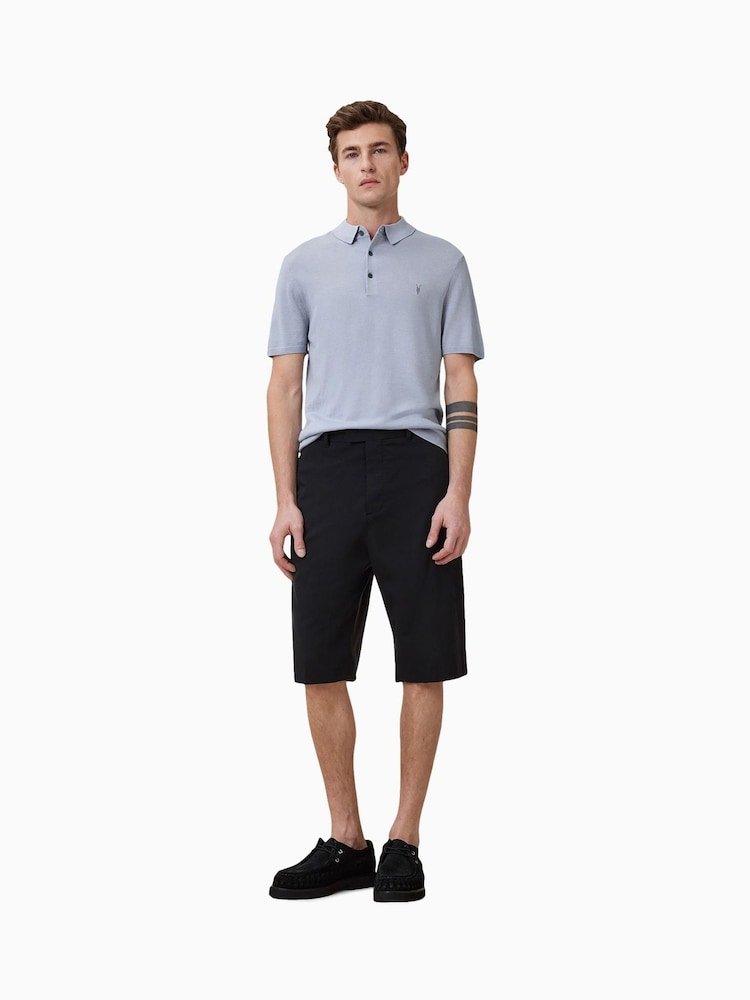 AllSaints Blue Light Mode Merino Wool Navy Blue Short Sleeve Polo Neck Jumper - Image 4 of 6