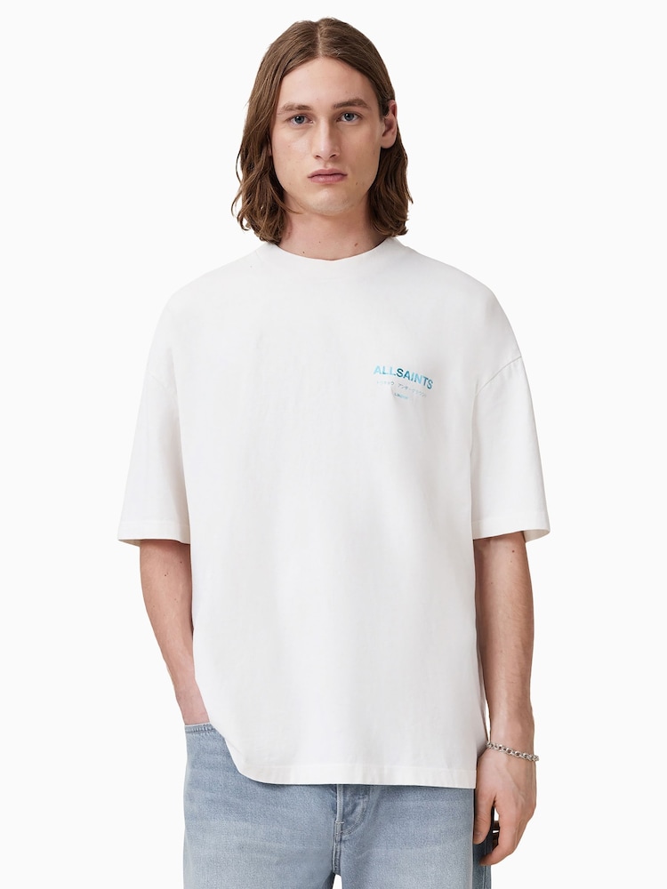 AllSaints Blue Light Underground Black/Blue Oversized Cotton Crew Neck T-Shirt - Image 1 of 7