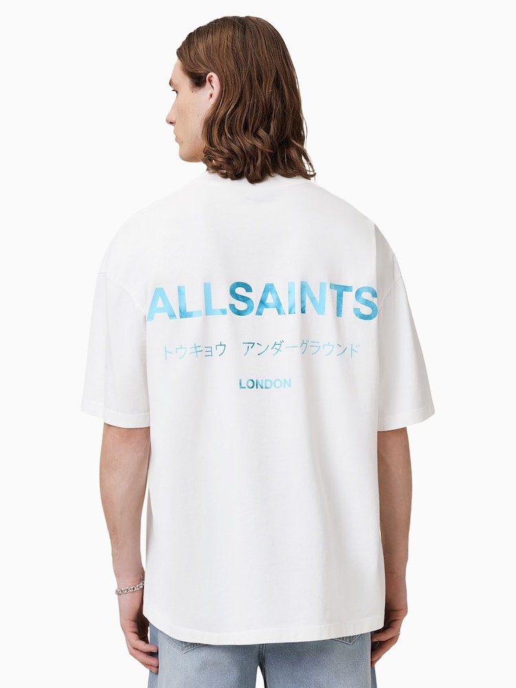 AllSaints Blue Light Underground Black/Blue Oversized Cotton Crew Neck T-Shirt - Image 2 of 7