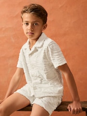 Reiss White Emil 3-9 yrs Smiley World Wave Texture Shirt - Image 1 of 4