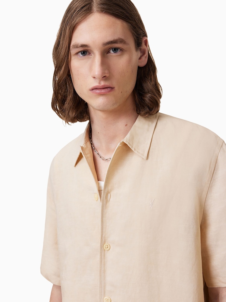 AllSaints Brown Bandol Short Sleeve Shirt - Image 2 of 9