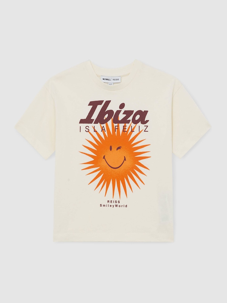 Reiss Off White Bruno 13-14 yrs SmileyWorld | Reiss Sun Motif T-Shirt - Image 1 of 4