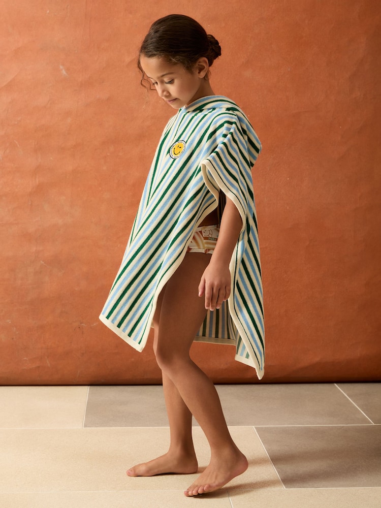 Reiss Green/Blue/White Felipe 4-9 yrs SmileyWorld Hooded Towel - Image 1 of 6