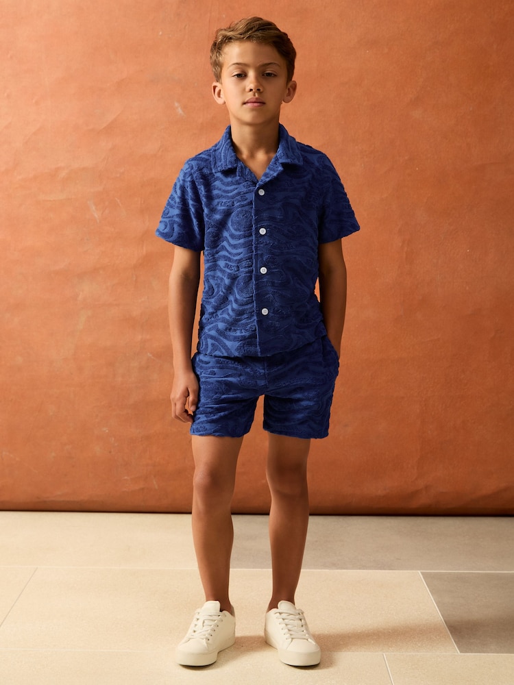 Reiss Bright Blue Emil 9-13 yrs SmileyWorld Wave Texture Shirt - Image 1 of 4