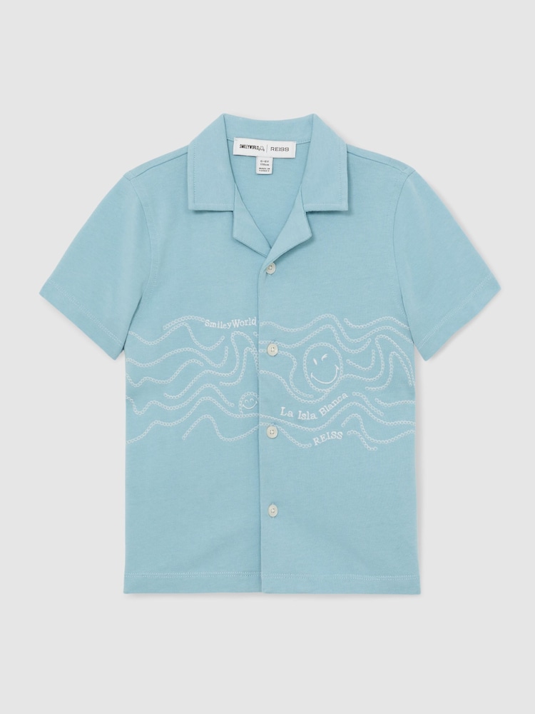 Reiss Sky Blue Sol 9-13 yrs Smiley World Embroidered Shirt - Image 2 of 5