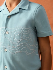 Reiss Sky Blue Sol 9-13 yrs Smiley World Embroidered Shirt - Image 4 of 5