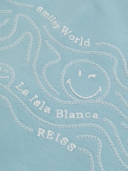 Reiss Sky Blue Sol 9-13 yrs Smiley World Embroidered Shirt - Image 5 of 5
